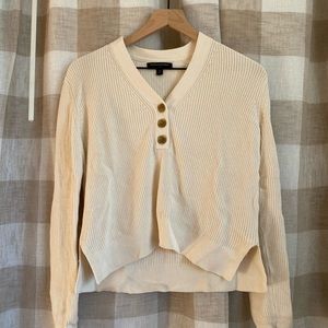 Banana Republic Ivory/Cream Ribbed Henley Pullover Sweater